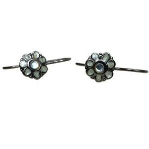 Enameled Flower Drop Dangle Earrings Rhinestone Accent Silver Tone Jewelry 1/8